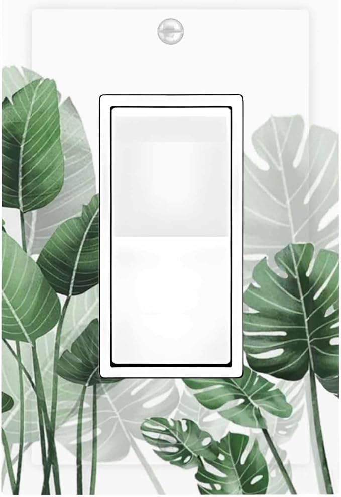 Decorative Outlet Covers Boho Tropical Plant Natural Palm Leaf 1 Gang Single Rocker Light Switch Cover Plate Wall Plates Gfci Faceplate For Bed Room Living Room Decor