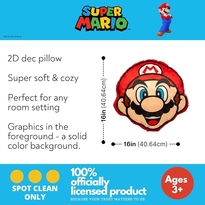 Nintendo Super Mario Gaming Bedding Super Soft Plush Decorative Pillow, One Size, (Officially Licensed Product) by Franco
