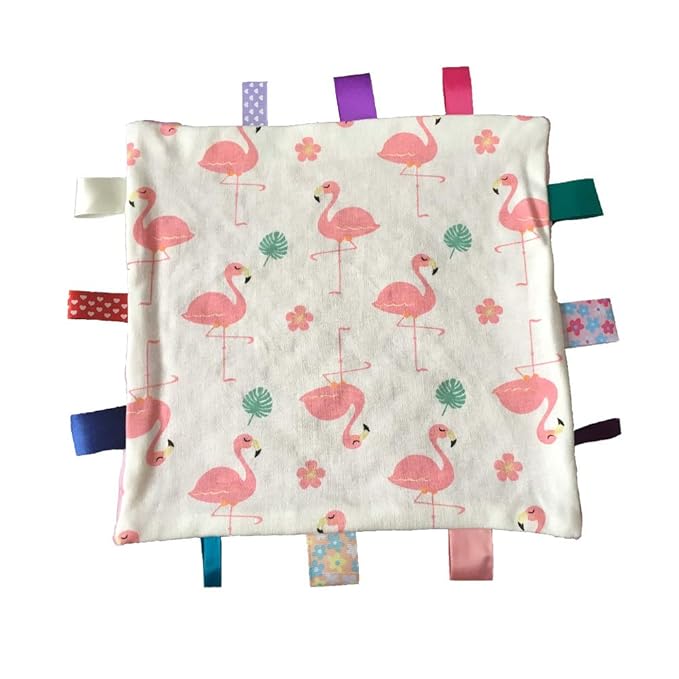 Soft Baby Security Blankets for Girls with Textured Ribbon Tags Baby Soothing Towel Lovey Taggy Sensory Blanket for Newborn Infant Toddler Gift Pink