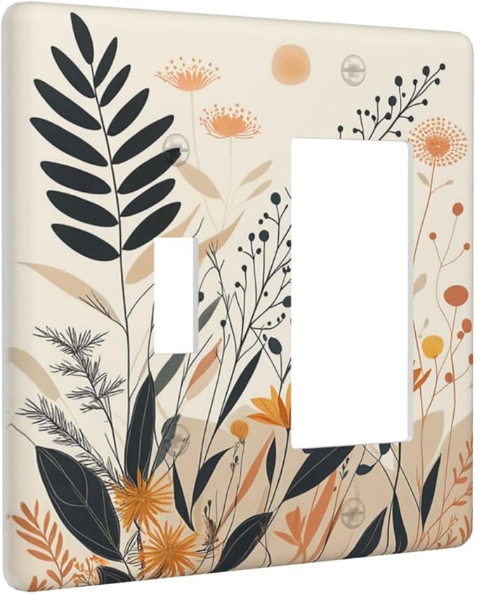 Light Switch Cover Plate Minimalist Floral Boho Botanical Wildflowers 2 Gang Combo Wall Plates Toggle Rocker Decorative Switch Plates and Outlet Covers for Bathroom Bedroom Decor