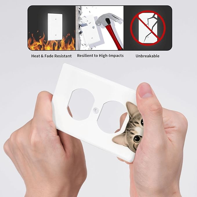 Cat Single Duplex Receptacle Outlet Cover Wall Plate Decorative 1 Gang Light Switch Covers Electrical Switchplate Home Decorate Faceplat for Bathroom Bedroom Kitchen Room 4.5 x 2.76 Inch