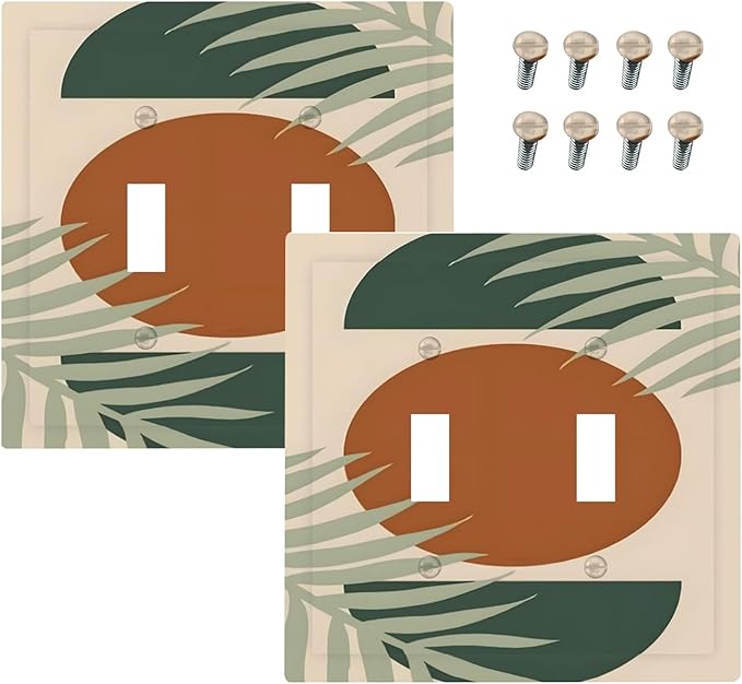 Outlet Covers Vintage Boho Sun Leaf 1 Gang Duplex Light Switch Cover Plate Decorative Wall Plates Electrical Switchplate Receptacle for Bathroom Bedroom Decor（2 Pack）