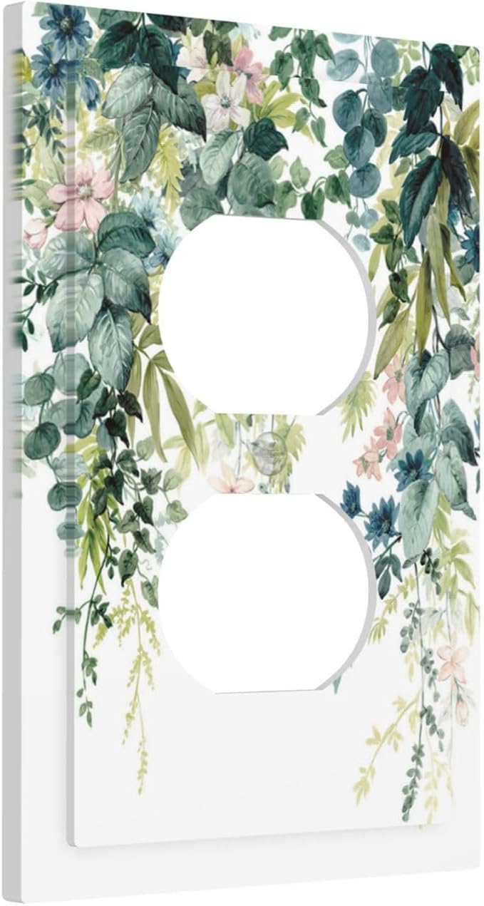 Colorful Plant Flower Sage Eucalyptus Leaves Outlet Covers 1 Gang Duplex Light Switch Cover Decorative Switch Plates Electrical Receptacle Faceplate Wall Plate for Bedroom Living Room Decor