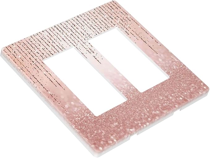 Pink Glittery Bling 2 Gang Double Rocker/Decor Light Switch Cover Decorative Outlet Wall Plate Electrical Faceplate Home Bedroom Art Panel Decor Screwless 4.7" x 4.6