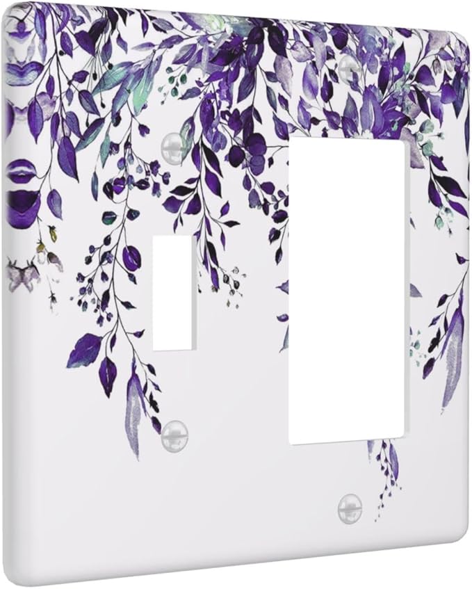 Decorative Outlet Covers Purple Eucalyptus Boho Olive Leaves Country 2 Gang 1 Gang Wall Plate Single Toggle Rocker Combination Light Switch Covers Plate Jumbo Switch Plate Cover