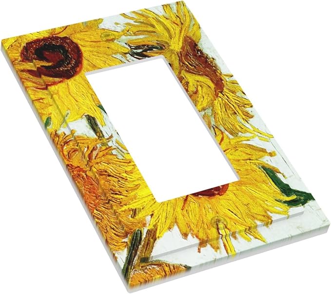 Rustic Sunflower Oil Painting Vintage Flowers Decorative Outlet Covers 1 Gang Single Rocker Light Switch Cover Plate Wall Plates GFCI Faceplate for Bed Room Living Room Decor