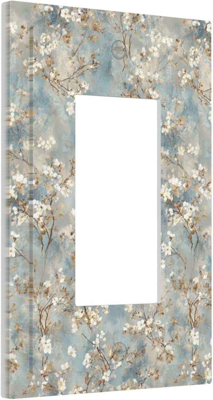 Decorative Outlet Covers Rustic Blue White Plum Blossom Flower 1 Gang Rocker Light Switch Cover Plate Single Wall Plates for Electrical Switch Plate Covers Faceplate for Bedroom Decor