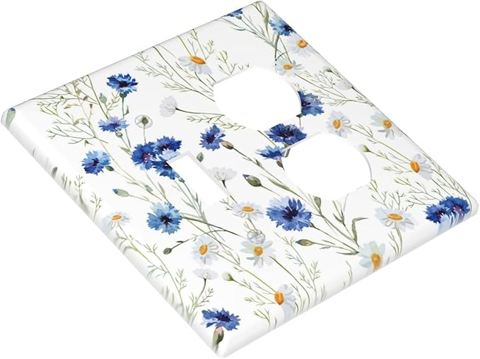 Outlet Covers Watercolor Daisy Blue Floral Vintage Plant 2 Gang Decorative Switch Plates 1 Toggle Duplex Combo Light Switch Cover GFCI Socket Cover WallPlates for Bedroom Home Decor