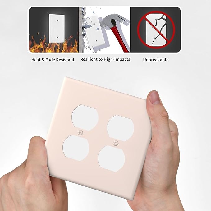 Beige 2 Gang Double Duplex Receptacle Combo Outlet Light Switch Cover Wall Plate Electrical Faceplate Decorative Dual Device Switchplate