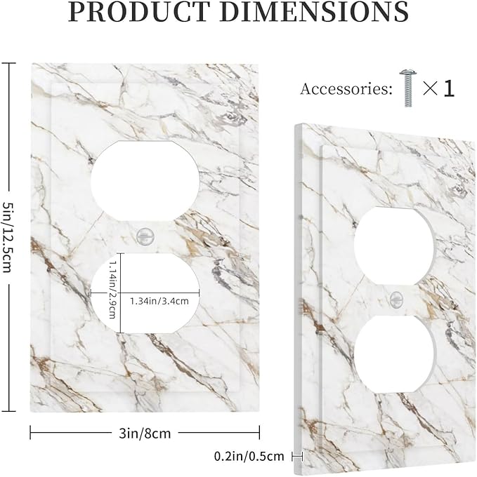 Decorative Outlet Covers White Brown Marble Abstract Modern Luxury 1 Gang Duplex Light Switch Cover Plate Electrical Switch plates WallPlates Socket Covers for Bathroom Kitchen Decor