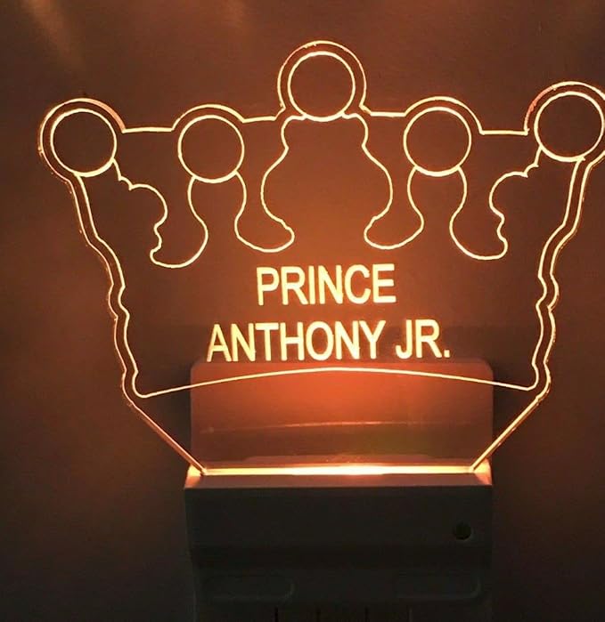 Night Light Multi Color Personalized LED Plug-in, Ultra-Slim Touch Night Light Smart Dusk to Dawn Sensor, Kids Children's Bedroom Kitchen Bathroom Hallway Play Room Variations (Prince Crown)