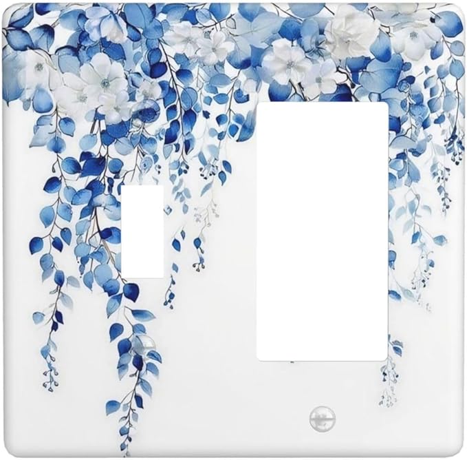 Blue Eucalyptus Leaves Floral Vine Flower Outlet Covers 1 Toggle 1 Rocker Combination Decorative Wall Plate Electrical Switch Plates Light Switch Cover Plate for Bedroom Living Room Decor