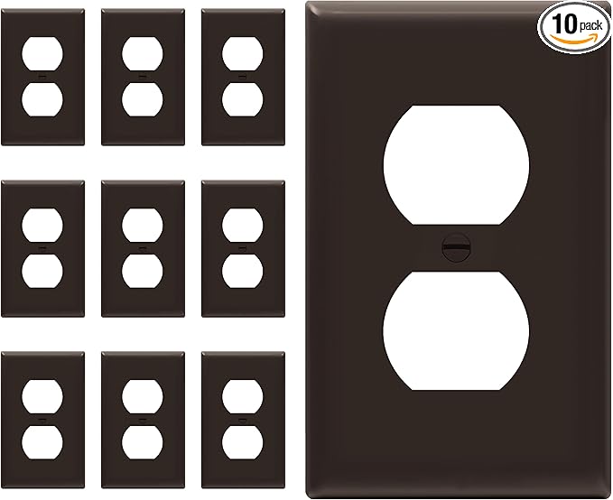 ENERLITES Duplex Receptacle Outlet Wall Plate, Gloss Finish, Size 1-Gang 4.50" x 2.76", Unbreakable Polycarbonate Thermoplastic, UL Listed, 8821-BR-10PCS, Brown (10 Pack)