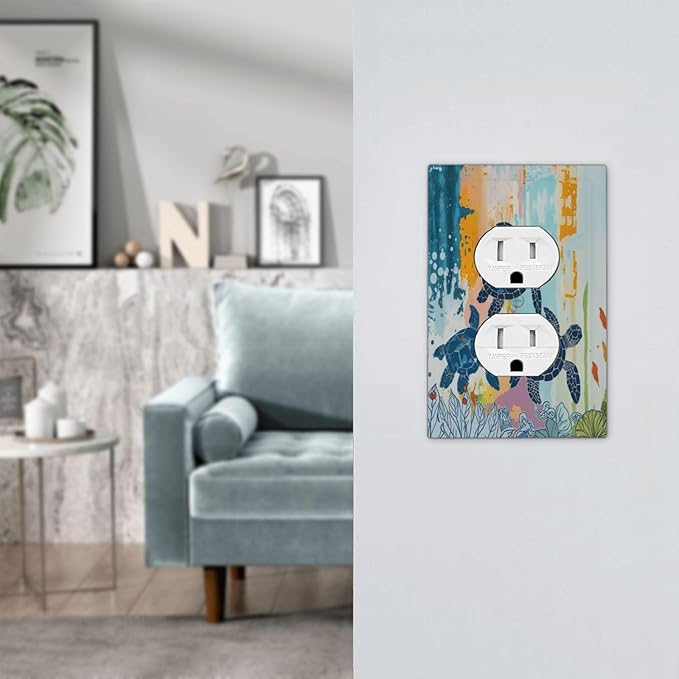 Outlet Covers Colorful Ocean Sea Turtle Marine Life 1 Gang Duplex Wall Plate Decorative Switch Plates Electrical Receptacle Faceplate Light Switch Cover for Kids room Bedroom Decor