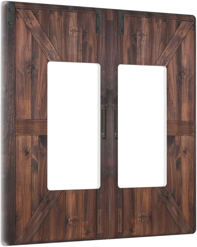 Outlet Covers Rustic Brown Barn Door Retro Wood Plank 2 Gang Wall Plate Double Rocker Light Switch Cover Country Decorative GFCI Receptacle Cover Electrical Switchplate for Home Decor