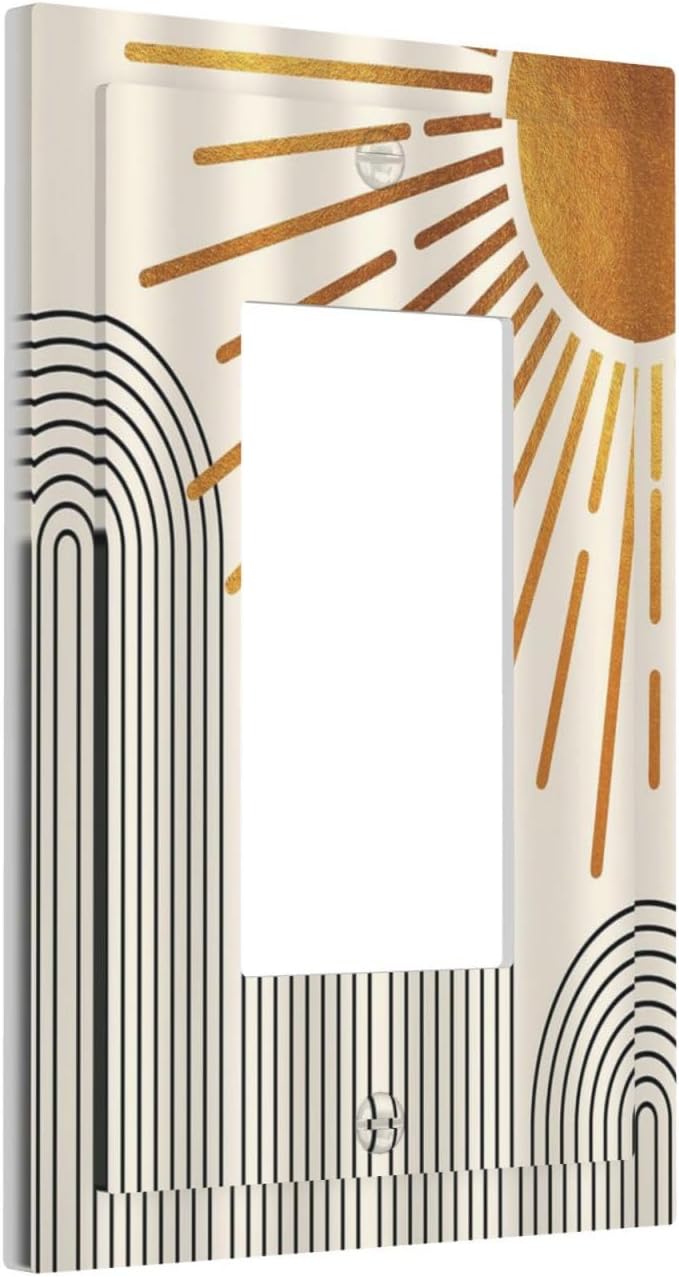 Mid Century Beige Boho Abstract Sun 1 Gang Rocker Light Switch Covers Vintage Arch Quad Single Decora Outlet Wall Plate Decorative Switchplate Faceplate GFCI for Country Bathroom Bedroom Decor