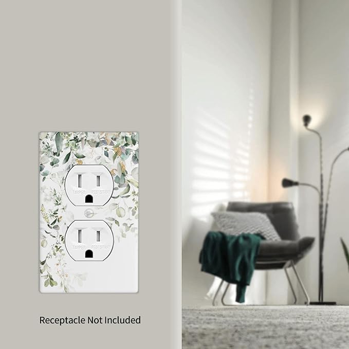 Green Leaves Watercolor Outlet Covers Decorative Electrical Outlets Duplex Outlet 1-Gang Wall Plate Receptacle Wall Outlet Cover