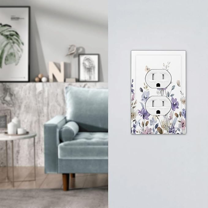 Purple Watercolor Flower Floral Butterfly Outlet Covers 1 Gang Duplex Light Switch Cover Decorative Switch Plates Electrical Receptacle Faceplate Wall Plate for Bedroom Living Room Decor