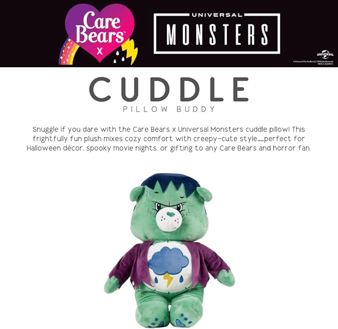 Care Bears x Universal Monsters Grumpy Bear Frankenstein Monsters Halloween Bedding Super Soft Cozy Decorative Cuddle Pillow, (Officially Licensed Product) By Franco Collectibles