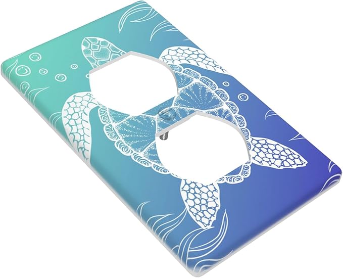 Sea Turtle Ocean 1-Gang Duplex Wall Plate, Blue Coastal Turtle Outlet Cover Decorative Faceplate for Bathroom, Beach House & Coastal Home