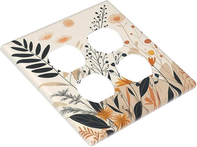 Decorative Light Switch Cover Plate Minimalist Floral Boho Botanical Wildflowers 2 Gang Switch Plate Covers Double Duplex Wall Plates Switch Plates and Outlet Covers for Bathroom Bedroom