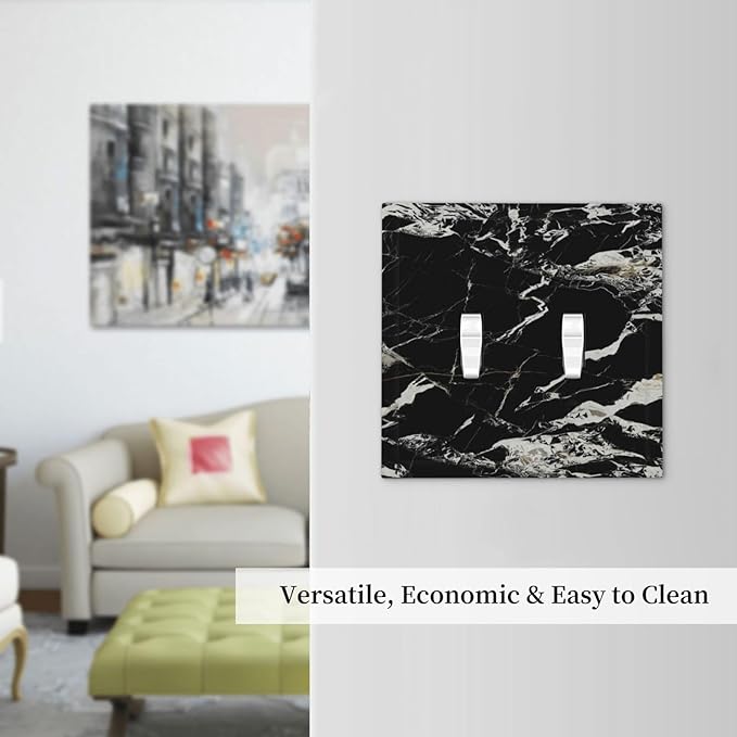 Black Marble Patterns Low Key Luxurious Decorative Switch Plates 2 Gang Double Toggle Outlet Light Switch Cover Wall Plate Electrical Faceplate for Bathroom Kitchen Decor