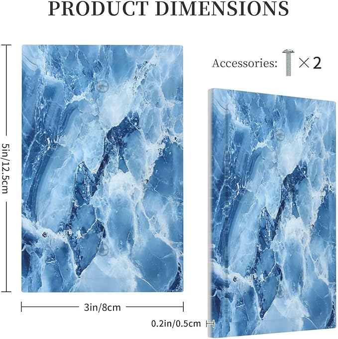 Light Switch Cover Blue Marble Abstract Luxury Modern Wall Plate Cover 1 Gang Blank No Device Decorative Outlet Covers Electrical Switchplate for Bathroom Bedroom Decor