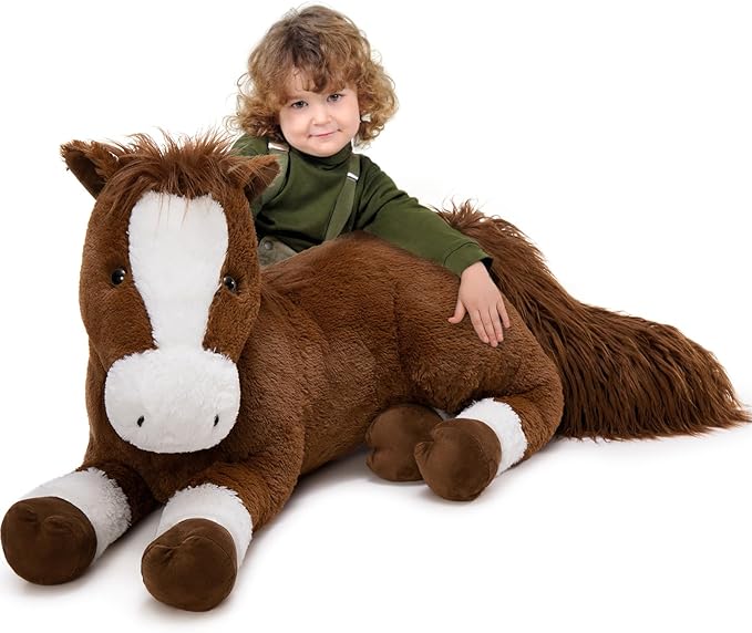Tezituor 47 Inch Giant Realistic Horse Stuffed Animals, Hugging Soft 4ft Stuffed Horse Plush Body Pillow for Sleeping, Large Chocolate Stuffed Pony Farm Toy Birthday Party Decor for Girlfriend