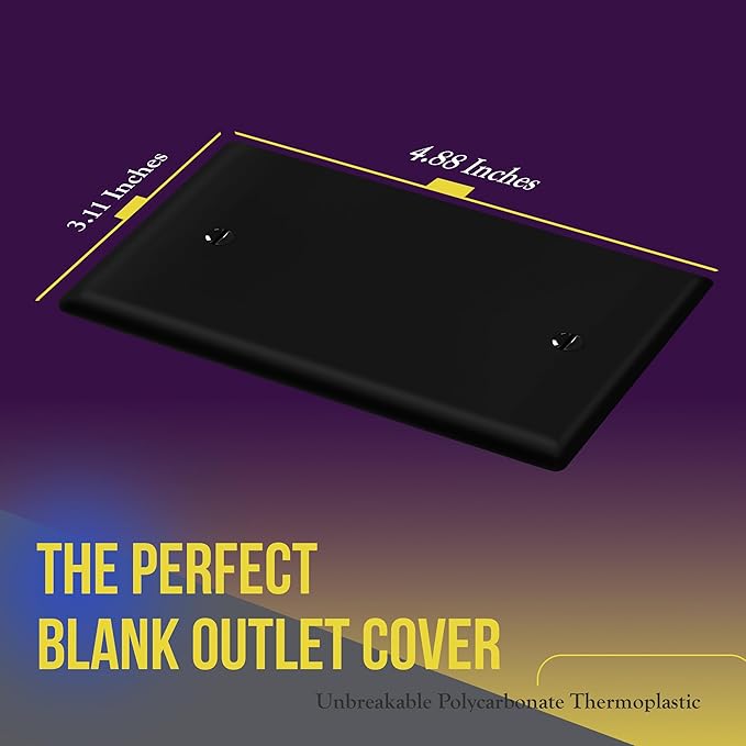 ENERLITES Blank Device Wall Plate, Gloss Finish, Mid-Size Blank Outlet Covers, 1-Gang 4.88" x 3.11", Unbreakable Polycarbonate Thermoplastic, UL Listed, 8801M-BK-5PCS, Black (5 Pack)