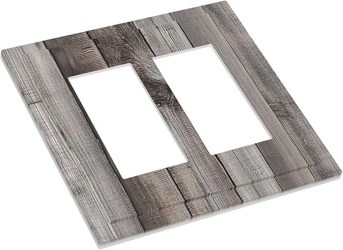 Decorative Outlet Covers Vintage Brown Gray Wood Texture 2 Gang Double Gfci Rocker Electrical Wall Panels Light Switch Cover Plate For Farmhouse Cabin Decor