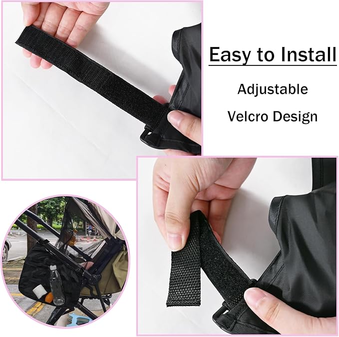 2PCS Universal Side Sling Stroller Cargo Net,Portable Storage Mesh Bag,Stroller Storage Organizer Bag,Non-Slip and Adjustable Straps Side Sling Mesh Organizer(Black)