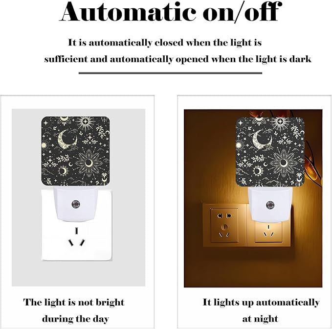Moon and Sun Night Light,Plug-in Night Lights with Dusk-to-Dawn Sensor for Stairway,Hallway,Bedroom Sleep Friendly Ideal for Women/Girls/Boys Gift,0.5w