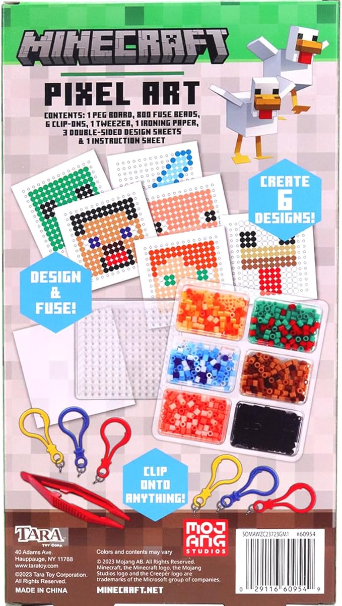 Tara Toys Minecraft Pixel Art Bead Kit 800 Beads, Templates & Pegboards Build Minecraft Pixel Characters & Tools Creative Craft Toy for Kids Ages 6