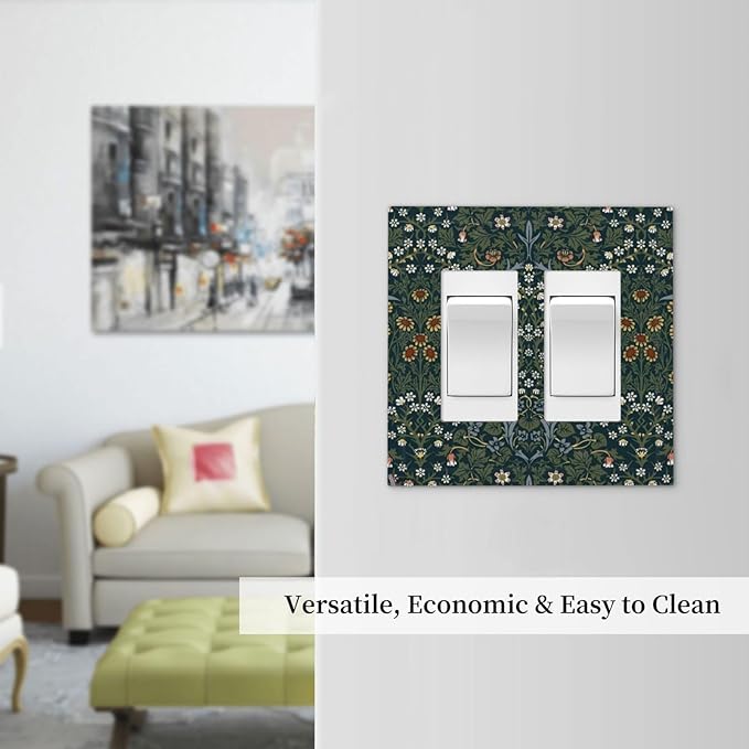 Decorative Outlet Covers Colorful Floral Boho Flower Plant Leaf 2 Gang Double Gfci Rocker Electrical Wall Panels Light Switch Cover Plate For Bed Room Living Room Decor