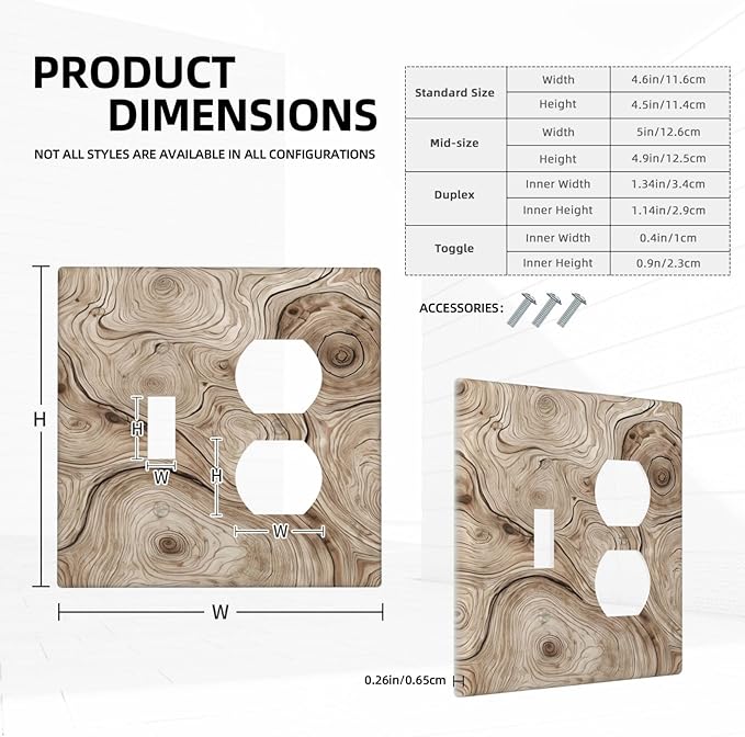Tree Annual Rings Burl Texture Brown Wood Grain Print Wallplates 1 Toggle 1 Duplex Switch Plate Electrical GFCI Faceplate Decorative Light Switch Covers for Farmhouse Bedroom Decor