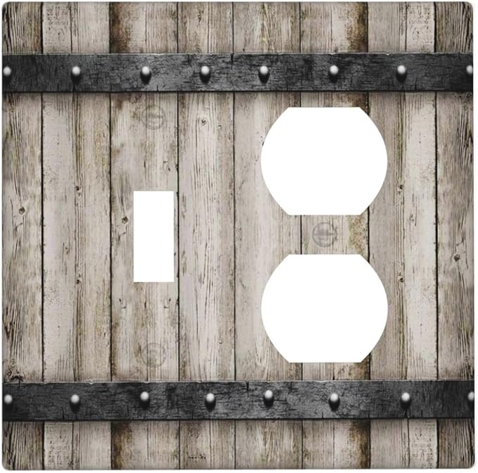 Vintage Retro Western Barn Cabin Wood 2 Gang 1 Toggle/Duplex Combo Outlet Light Switch Cover Wall Plate Electrical Faceplate Decorative Dual Device Switchplate