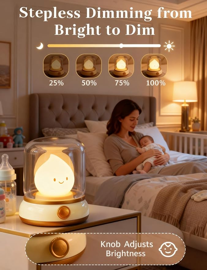 Smiley Night Light for Bedtime, Rechargeable Portable Bedtime Small Read Lamp, Dimmable, Timer, Cute Light for Kids, Mothers, Toddlers, Teens