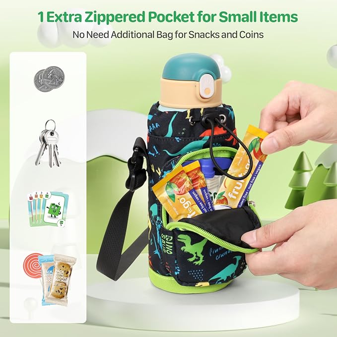 Water Bottle Carrier for Kids - Water Bottle Holder with Strap, Boys Girls Water Bottle Sling Bag for 10/12/14/16/18Oz Water Bottles Walking Hiking Camping