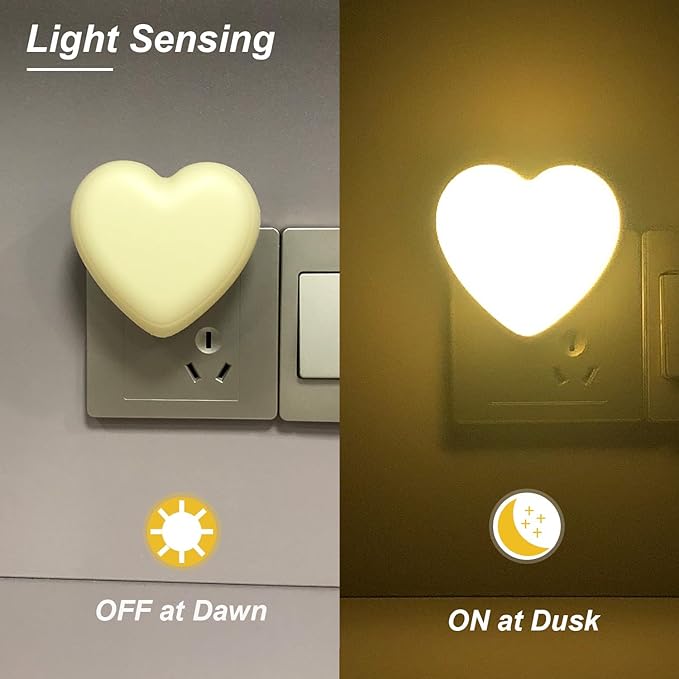 INZU Cute Night Light, Heart Night Light for Kids, LED Nightlight with Auto Dusk to Dawn Sensor, Nightlight Plug into Wall with Soft Warm Light for Bedroom, Nursery, Bathroom, Hallway (Yellow)