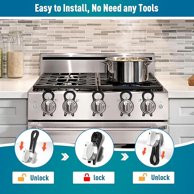 Stove Knob Lock for Child Safety and Proofing (5 Pack), Oven Knob Safety Covers for Kids and Pets(Black)