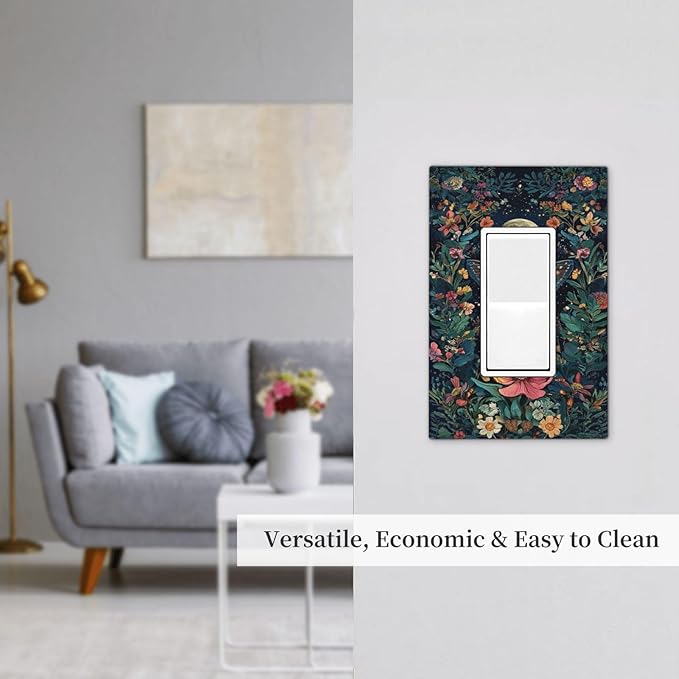 Decorative Outlet Covers Bohemian Moon Butterfly Floral 1 Gang Single Rocker Light Switch Cover Plate GFCI Wall Plates Electrical Switch Plate Cover for Bedroom Cabin Decor