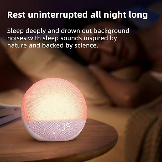 Odokee Sunrise Alarm Clock White Noise Machine: Natural Wake Up Light - Dimmable Clock with Bluetooth Speaker for Bedroom - 25 Sleep Sounds for Baby Adults Kids Sakura Pink