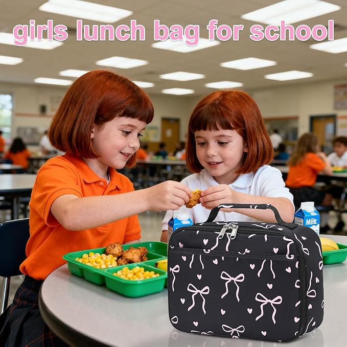 LOIDOU Lunch Box for Kids Boys Girls Insulated Lunch Bag Thermal Meal Tote Reusable Lunch Pail Bags for School Travel (Bow Tie Black)