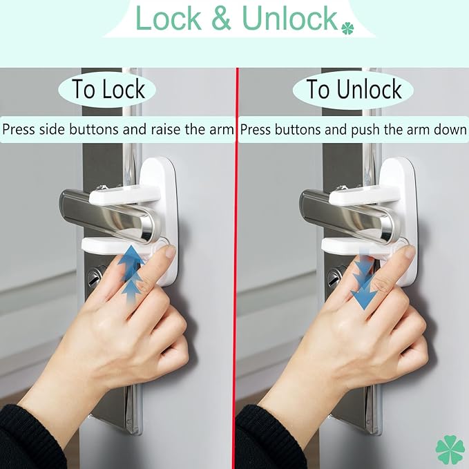 Door Lever Lock 2 Pack, No Drilling ABS Material Door Handle Baby Proof with Strong 3M Adhesive White