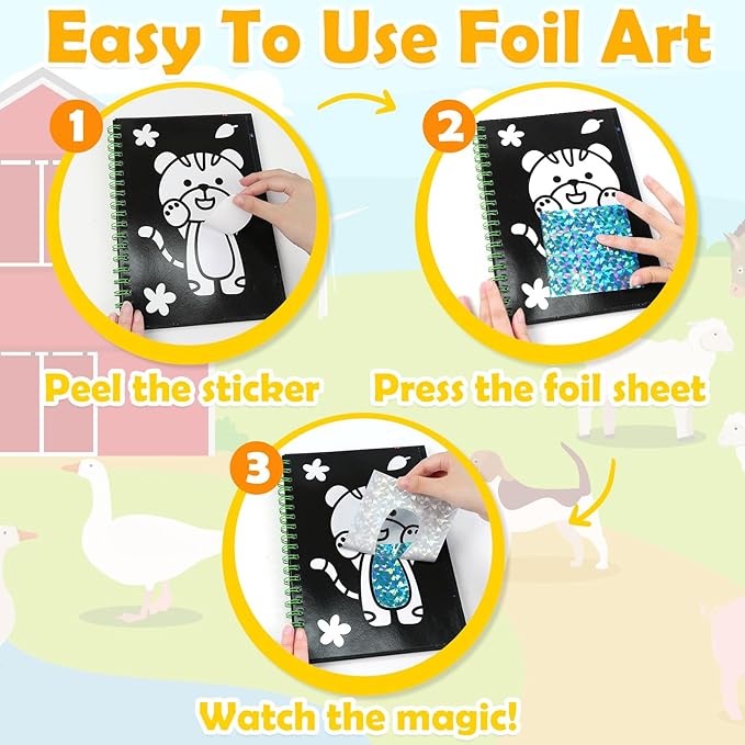 FUNNYB&G Foil Art Crafts for Kids Ages 4-8: Mother's Day 2026, Birthday Gift for Kids, Art and Crafts Supplies, Party Favors, Creative Toys for Kids 4 5 6 7 8 9 Years Old(Dinosaur Ainmal)
