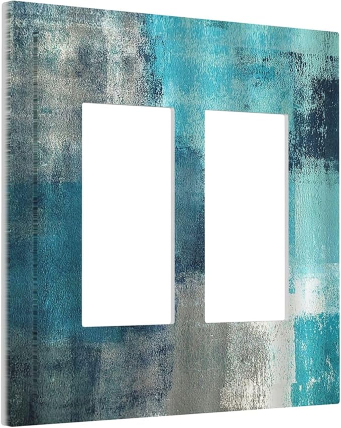 Decorative Outlet Covers Teal Blue Modern Geometric Abstract Turquoise Green 2 Gang Double GFCI Rocker Electrical Wall Panels Light Switch Cover Plate for living Room Bedroom Decor