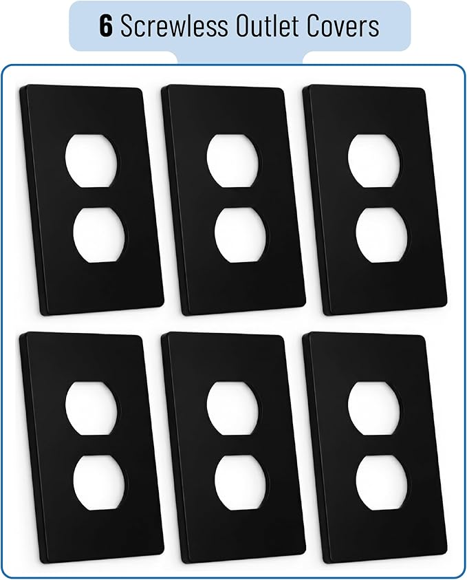 Bates- Screwless Duplex Wall Plate, 6 Pack, Black, Electrical Outlet Cover Plates
