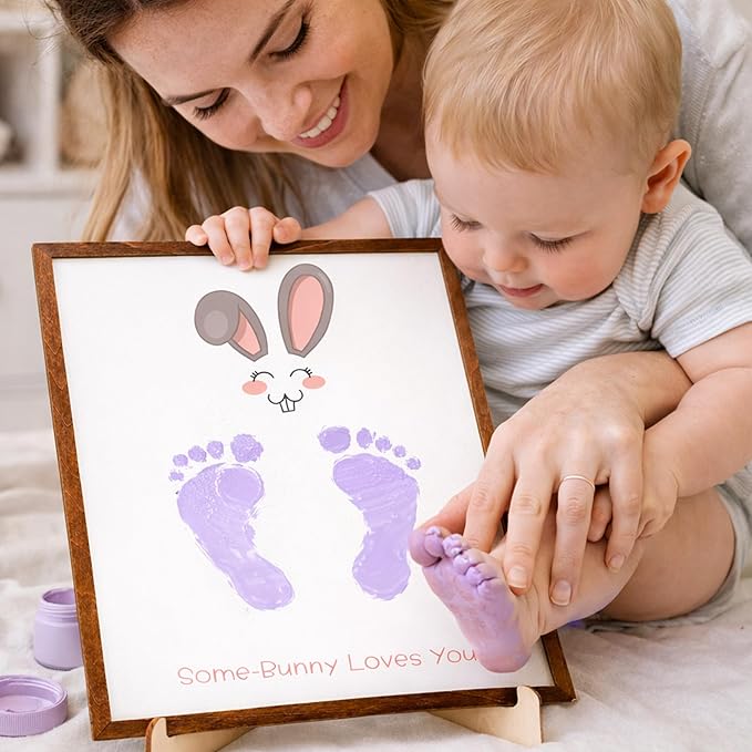 Easter Bunny Footprints, Baby First Easter, Newborn Footprint Kit, Baby Keepsake, Some-Bunny Loves You, Framed Gift for New Mom, Nursery Decor, Infant Memory DIY Footprint Art Display