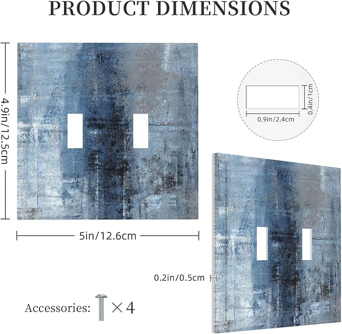 Outlet Covers Navy Blue Gray Abstract Ink Painting 1 Gang Duplex Light Switch Cover Plate Decorative Wall Plates Electrical Switchplate Receptacle for Bathroom Bedroom Decor（2 Pack）
