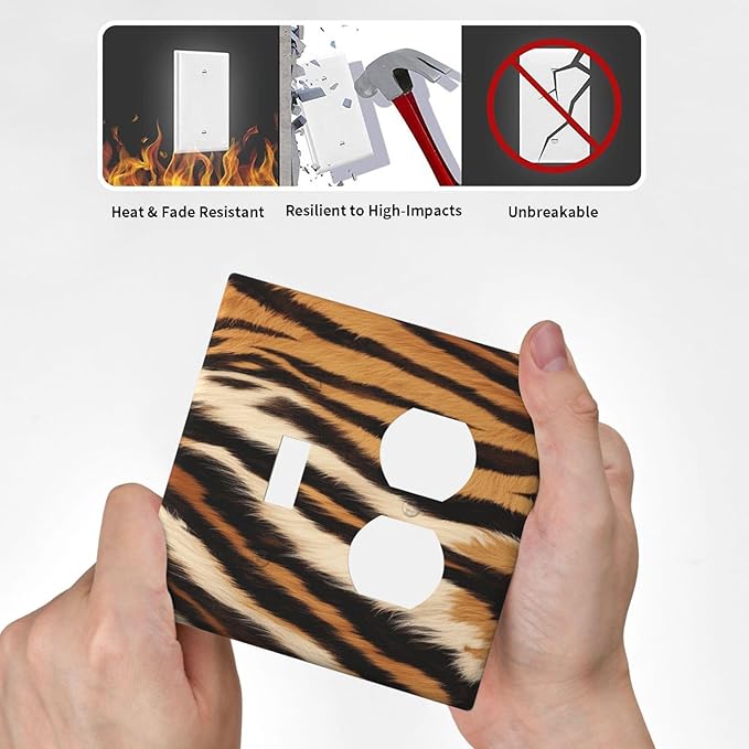 Tiger Texture Wild Animal Skin Pattern Print Wallplates 1 Toggle 1 Duplex Switch Plate Electrical GFCI Faceplate Decorative Light Switch Covers for Kids Room Office Decor